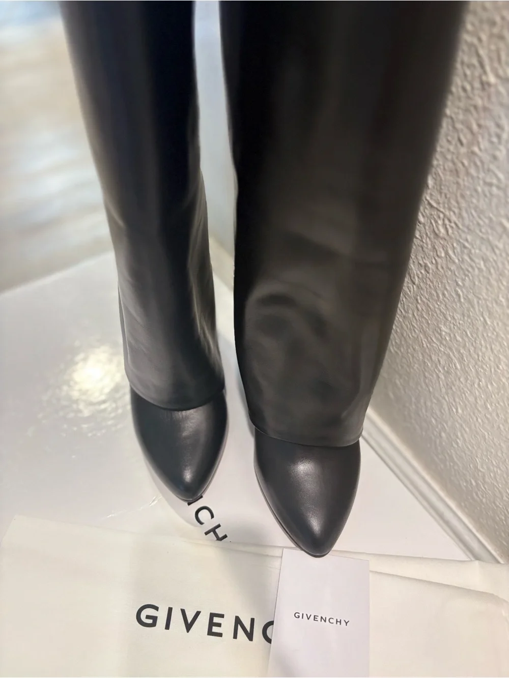 NWT Givenchy Shark Lock Black Leather Knee High Wedge Boots Size 39 1/2